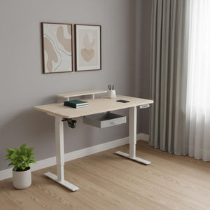 HomeRoots 55" Adjustable Beige Standing Desk - Ergonomic T-Shaped Design with Built-In Power for Ultimate Comfort 558235