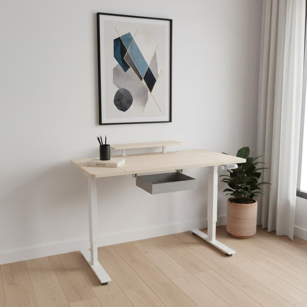 HomeRoots 63" Adjustable Beige Standing Desk - Ergonomic & Versatile with USB Port, Durable Design for Comfort 558236