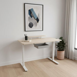 HomeRoots 63" Adjustable Beige Standing Desk - Ergonomic & Versatile with USB Port, Durable Design for Comfort 558236