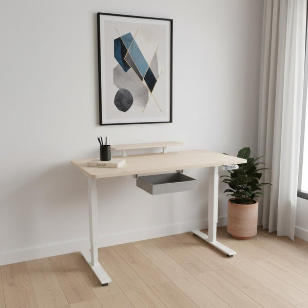 HomeRoots 63" Adjustable Beige Standing Desk - Ergonomic & Versatile with USB Port, Durable Design for Comfort 558236