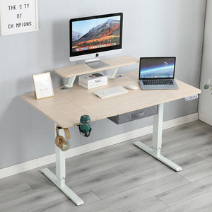 HomeRoots 63" Adjustable Beige Standing Desk - Ergonomic & Versatile with USB Port, Durable Design for Comfort 558236