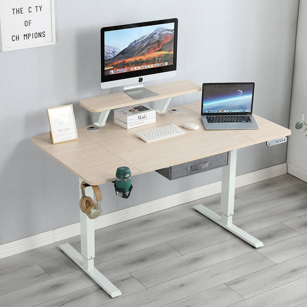 HomeRoots 63" Adjustable Beige Standing Desk - Ergonomic & Versatile with USB Port, Durable Design for Comfort 558236