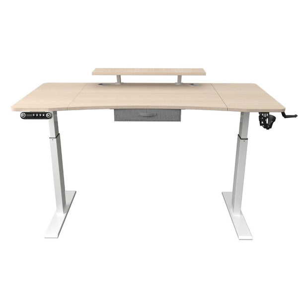 HomeRoots 63" Adjustable Beige Standing Desk - Ergonomic, Height-Adjustable Workstation with Power & Mobility 558237