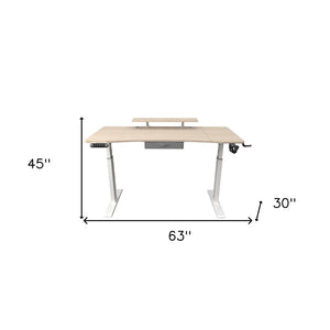 HomeRoots 63" Adjustable Beige Standing Desk - Ergonomic, Height-Adjustable Workstation with Power & Mobility 558237
