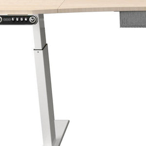 HomeRoots 63" Adjustable Beige Standing Desk - Ergonomic, Height-Adjustable Workstation with Power & Mobility 558237