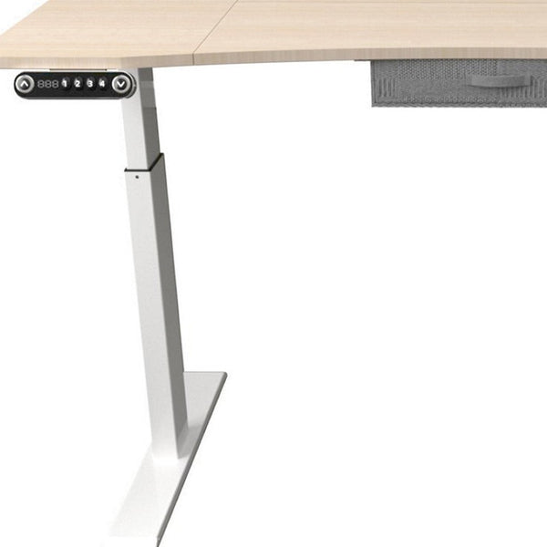 HomeRoots 63" Adjustable Beige Standing Desk - Ergonomic, Height-Adjustable Workstation with Power & Mobility 558237