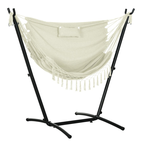 English Elm Outsunny Boho-Chic Hammock Chair With Stand, Side Pocket & Headrest For Relaxing Indoor/Outdoor Use W2225P174050-GIGA