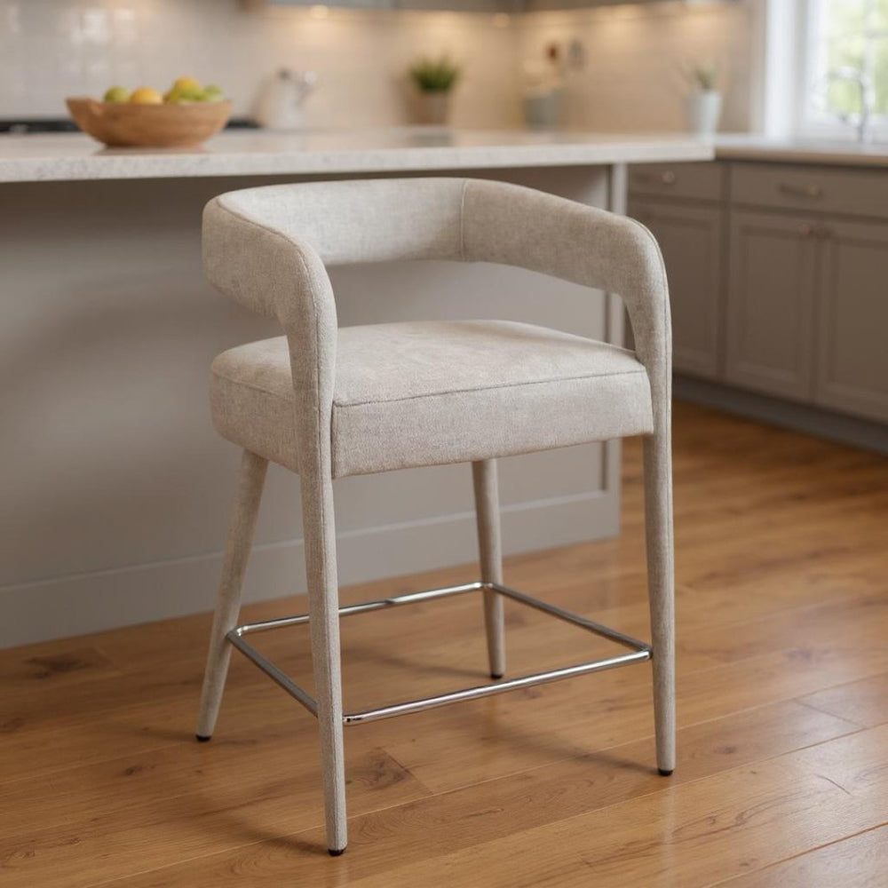 HomeRoots 25" Ivory Metal and Fabric Low Back Counter Stool with Armrests - Stylish Comfort for Your Bar Area 558307
