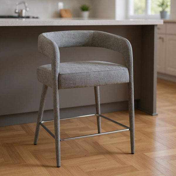 HomeRoots 25" Gray Metal and Fabric Low Back Counter Chair - Modern Design, Comfortable & Stylish Bar Seating 558308