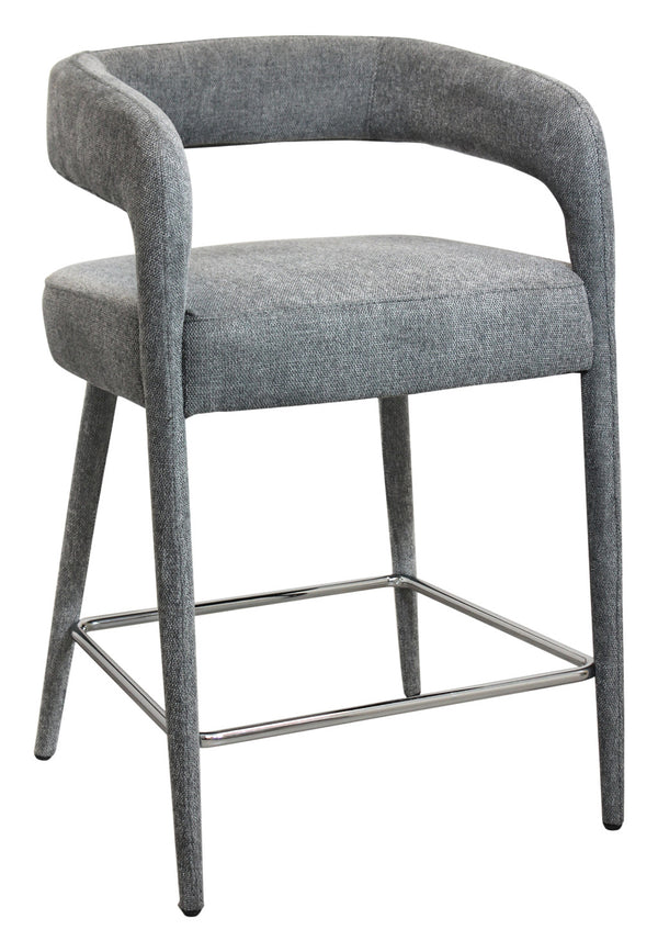 Homeroots 25" Gray Metal And Fabric Low Back Counter Height Bar Chair With Armrests For Ultimate Comfort   558308