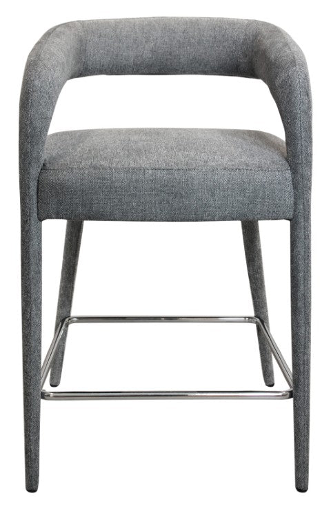 Homeroots 25" Gray Metal And Fabric Low Back Counter Height Bar Chair With Armrests For Ultimate Comfort   558308