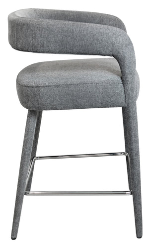 Homeroots 25" Gray Metal And Fabric Low Back Counter Height Bar Chair With Armrests For Ultimate Comfort   558308
