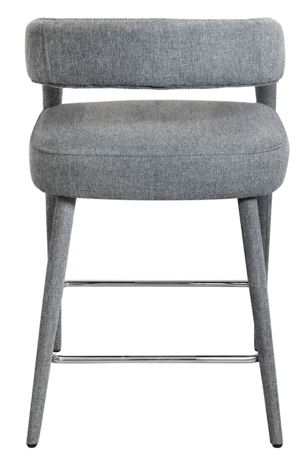 Homeroots 25" Gray Metal And Fabric Low Back Counter Height Bar Chair With Armrests For Ultimate Comfort   558308