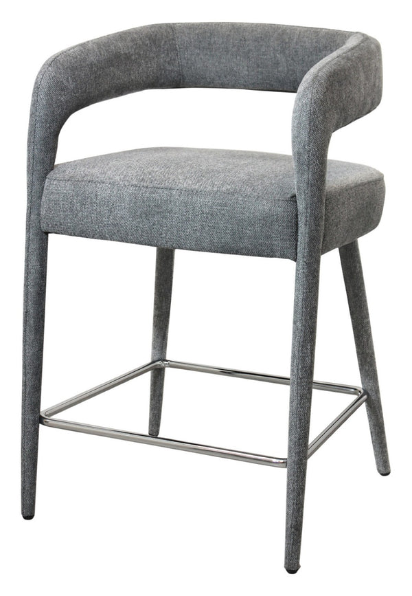 Homeroots 25" Gray Metal And Fabric Low Back Counter Height Bar Chair With Armrests For Ultimate Comfort   558308