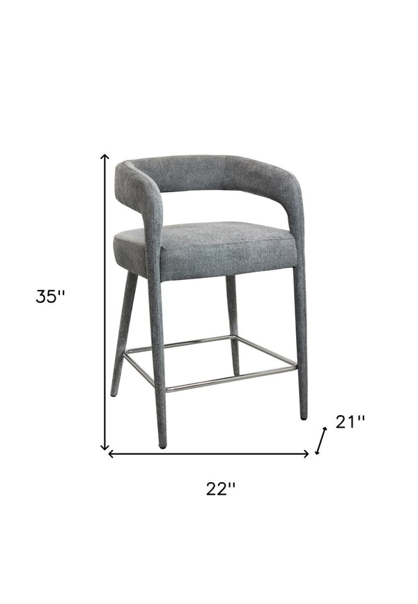 Homeroots 25" Gray Metal And Fabric Low Back Counter Height Bar Chair With Armrests For Ultimate Comfort   558308