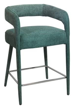 Homeroots 25" Teal Blue Metal & Fabric Bar Chair With Low Back, Armrests, And Footrest For Ultimate Comfort   558309