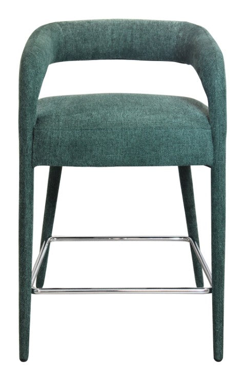 Homeroots 25" Teal Blue Metal & Fabric Bar Chair With Low Back, Armrests, And Footrest For Ultimate Comfort   558309