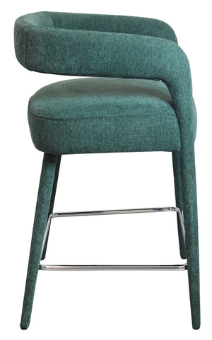Homeroots 25" Teal Blue Metal & Fabric Bar Chair With Low Back, Armrests, And Footrest For Ultimate Comfort   558309
