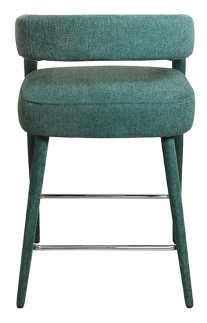 Homeroots 25" Teal Blue Metal & Fabric Bar Chair With Low Back, Armrests, And Footrest For Ultimate Comfort   558309