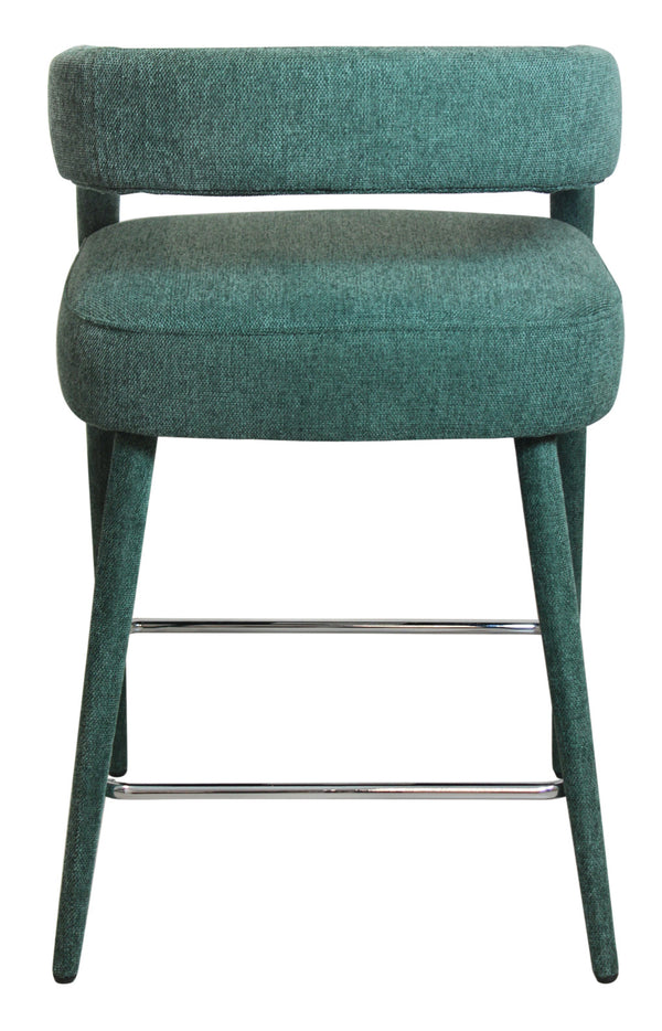 Homeroots 25" Teal Blue Metal & Fabric Bar Chair With Low Back, Armrests, And Footrest For Ultimate Comfort   558309