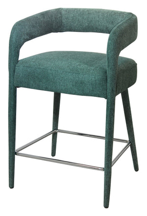 Homeroots 25" Teal Blue Metal & Fabric Bar Chair With Low Back, Armrests, And Footrest For Ultimate Comfort   558309