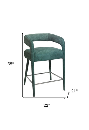 Homeroots 25" Teal Blue Metal & Fabric Bar Chair With Low Back, Armrests, And Footrest For Ultimate Comfort   558309