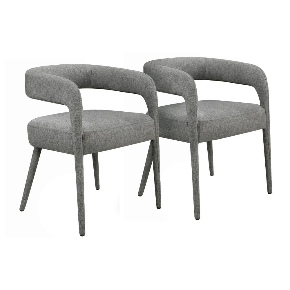 HomeRoots Set of Two Dark Gray Linen Upholstered Dining Chairs with Open Back for Modern Versatile Seating 558311