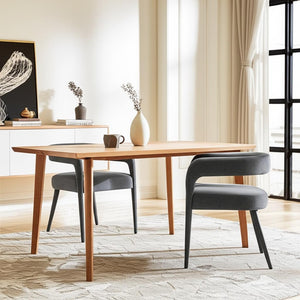 HomeRoots Set of Two Dark Gray Linen Upholstered Dining Chairs with Open Back for Modern Versatile Seating 558311