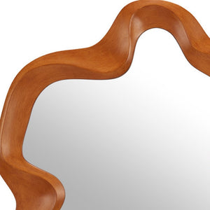 HomeRoots 35" Brown Solid Wood Geometric Framed Accent Mirror – Modern Artistry to Brighten Your Space! 558338