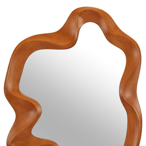 HomeRoots 35" Brown Solid Wood Geometric Framed Accent Mirror – Modern Artistry to Brighten Your Space! 558338