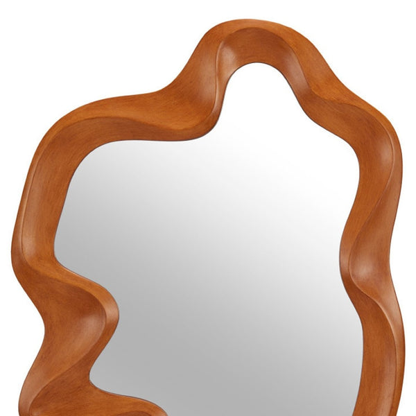 HomeRoots 35" Brown Solid Wood Geometric Framed Accent Mirror – Modern Artistry to Brighten Your Space! 558338