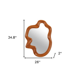 HomeRoots 35" Brown Solid Wood Geometric Framed Accent Mirror – Modern Artistry to Brighten Your Space! 558338