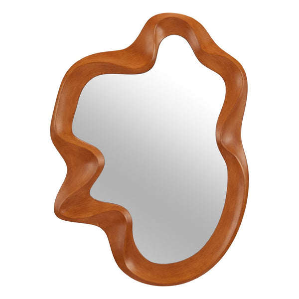 HomeRoots 35" Brown Solid Wood Geometric Framed Accent Mirror – Modern Artistry to Brighten Your Space! 558338