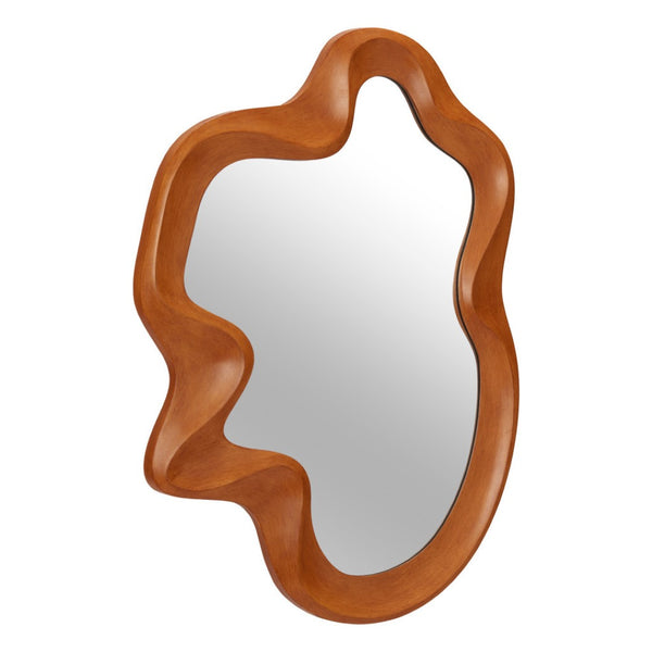 HomeRoots 35" Brown Solid Wood Geometric Framed Accent Mirror – Modern Artistry to Brighten Your Space! 558338