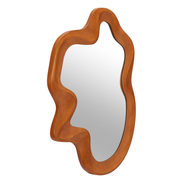 HomeRoots 35" Brown Solid Wood Geometric Framed Accent Mirror – Modern Artistry to Brighten Your Space! 558338