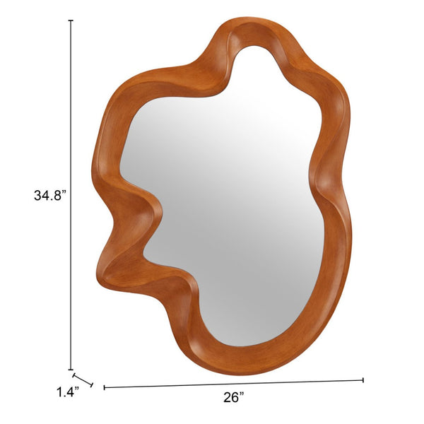 HomeRoots 35" Brown Solid Wood Geometric Framed Accent Mirror – Modern Artistry to Brighten Your Space! 558338