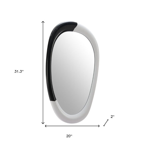 HomeRoots 31" Black and White Oval Accent Mirror - Modern Geometric Steel Frame for Stylish Home Decor Upgrade 558339