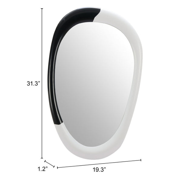 HomeRoots 31" Black and White Oval Accent Mirror - Modern Geometric Steel Frame for Stylish Home Decor Upgrade 558339