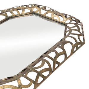HomeRoots 35" Octagonal Accent Mirror in Distressed Bronze-Gold Frame with Elegant Scrollwork Design 558340