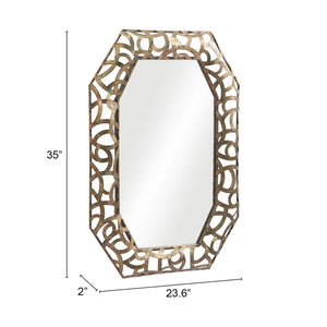HomeRoots 35" Octagonal Accent Mirror in Distressed Bronze-Gold Frame with Elegant Scrollwork Design 558340