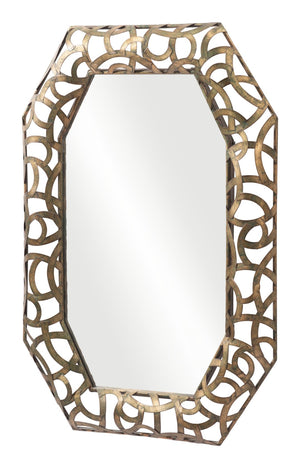 HomeRoots 35" Octagonal Accent Mirror in Distressed Bronze-Gold Frame with Elegant Scrollwork Design 558340