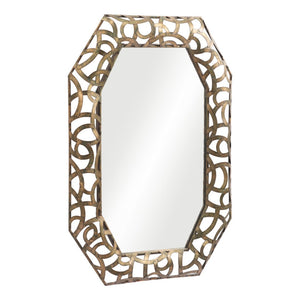 HomeRoots 35" Octagonal Accent Mirror in Distressed Bronze-Gold Frame with Elegant Scrollwork Design 558340