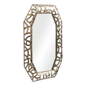 HomeRoots 35" Octagonal Accent Mirror in Distressed Bronze-Gold Frame with Elegant Scrollwork Design 558340