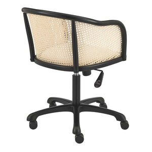Homeroots Beige Adjustable Swivel Rolling Office Chair - Stylish Solid Wood & Rattan Design For Comfort  Solid Wood 558360
