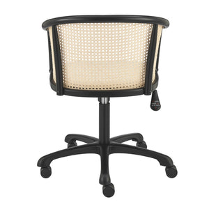 Homeroots Beige Adjustable Swivel Rolling Office Chair - Stylish Solid Wood & Rattan Design For Comfort  Solid Wood 558360