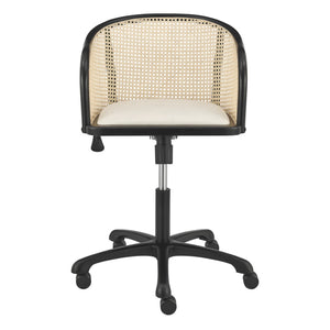 Homeroots Beige Adjustable Swivel Rolling Office Chair - Stylish Solid Wood & Rattan Design For Comfort  Solid Wood 558360