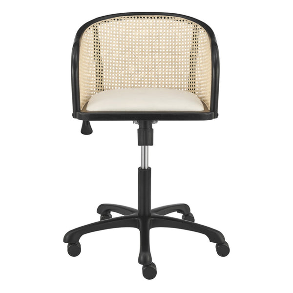 Homeroots Beige Adjustable Swivel Rolling Office Chair - Stylish Solid Wood & Rattan Design For Comfort  Solid Wood 558360