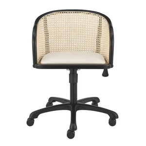 Homeroots Beige Adjustable Swivel Rolling Office Chair - Stylish Solid Wood & Rattan Design For Comfort  Solid Wood 558360