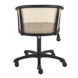 Homeroots Beige Adjustable Swivel Rolling Office Chair - Stylish Solid Wood & Rattan Design For Comfort  Solid Wood 558361