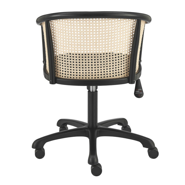Homeroots Beige Adjustable Swivel Rolling Office Chair - Stylish Solid Wood & Rattan Design For Comfort  Solid Wood 558361